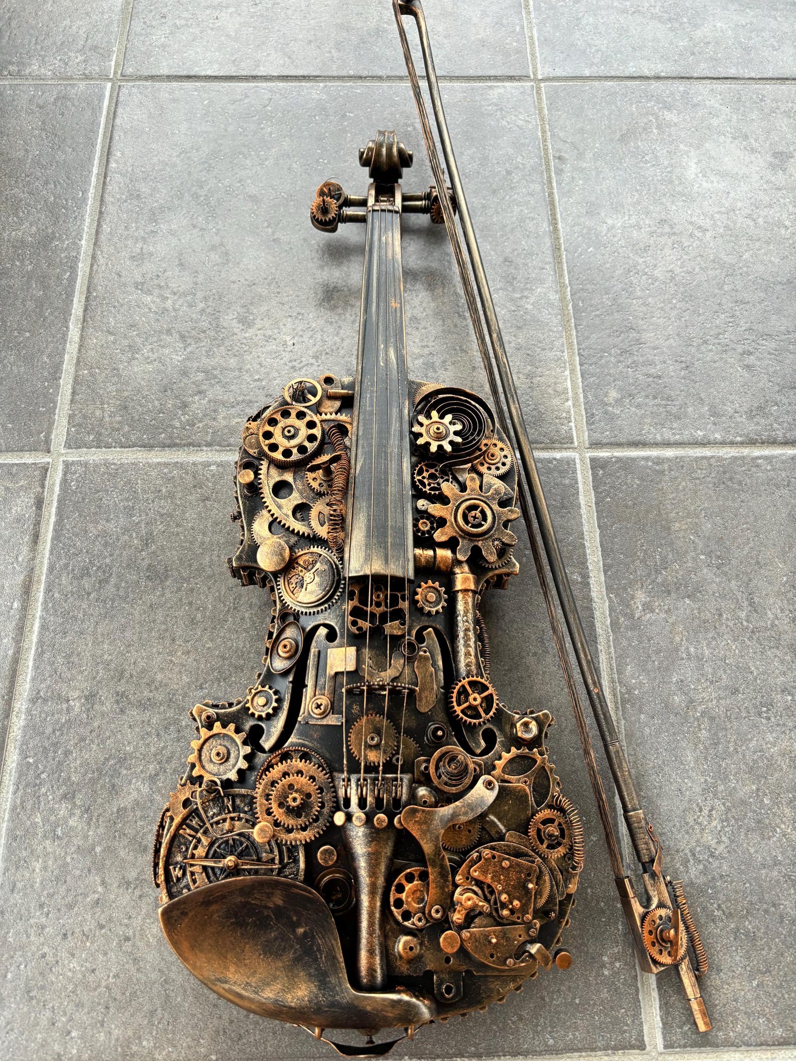 Steampunk Violin With Gears and Metal Elements Musical Instrument With ...
