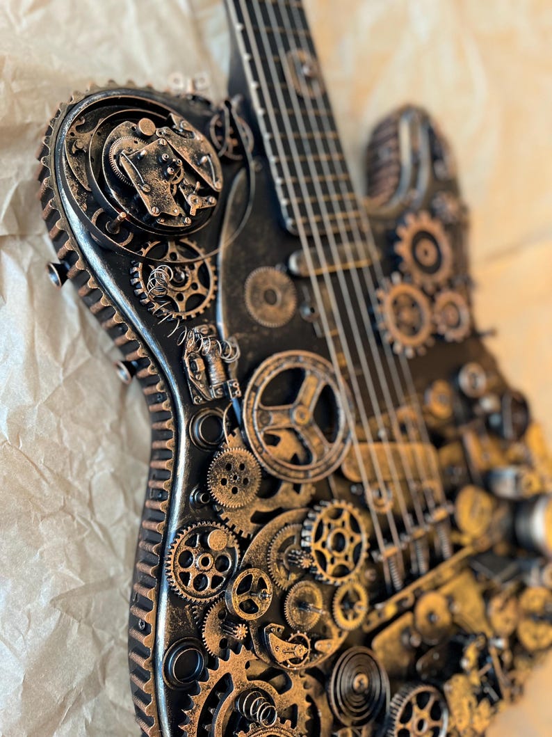 Electric Steampunk Guitar From Gears and Metal Music Wall Art ...
