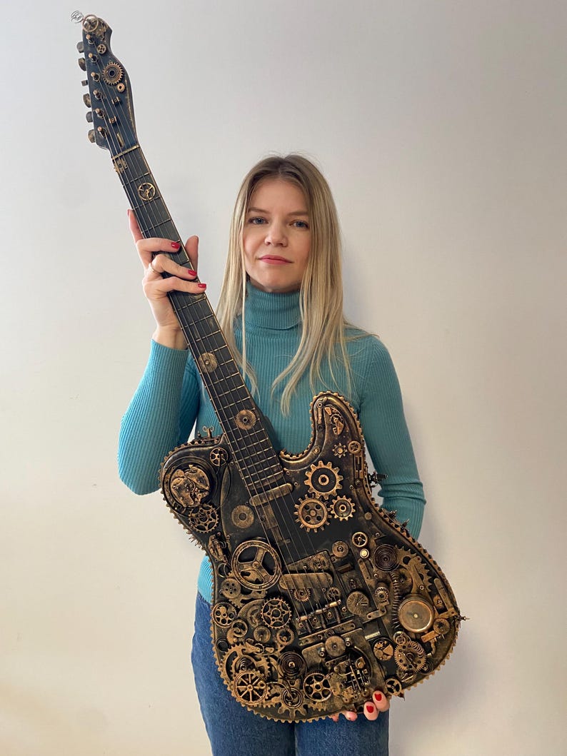 Electric Steampunk Guitar From Gears and Metal Music Wall Art ...