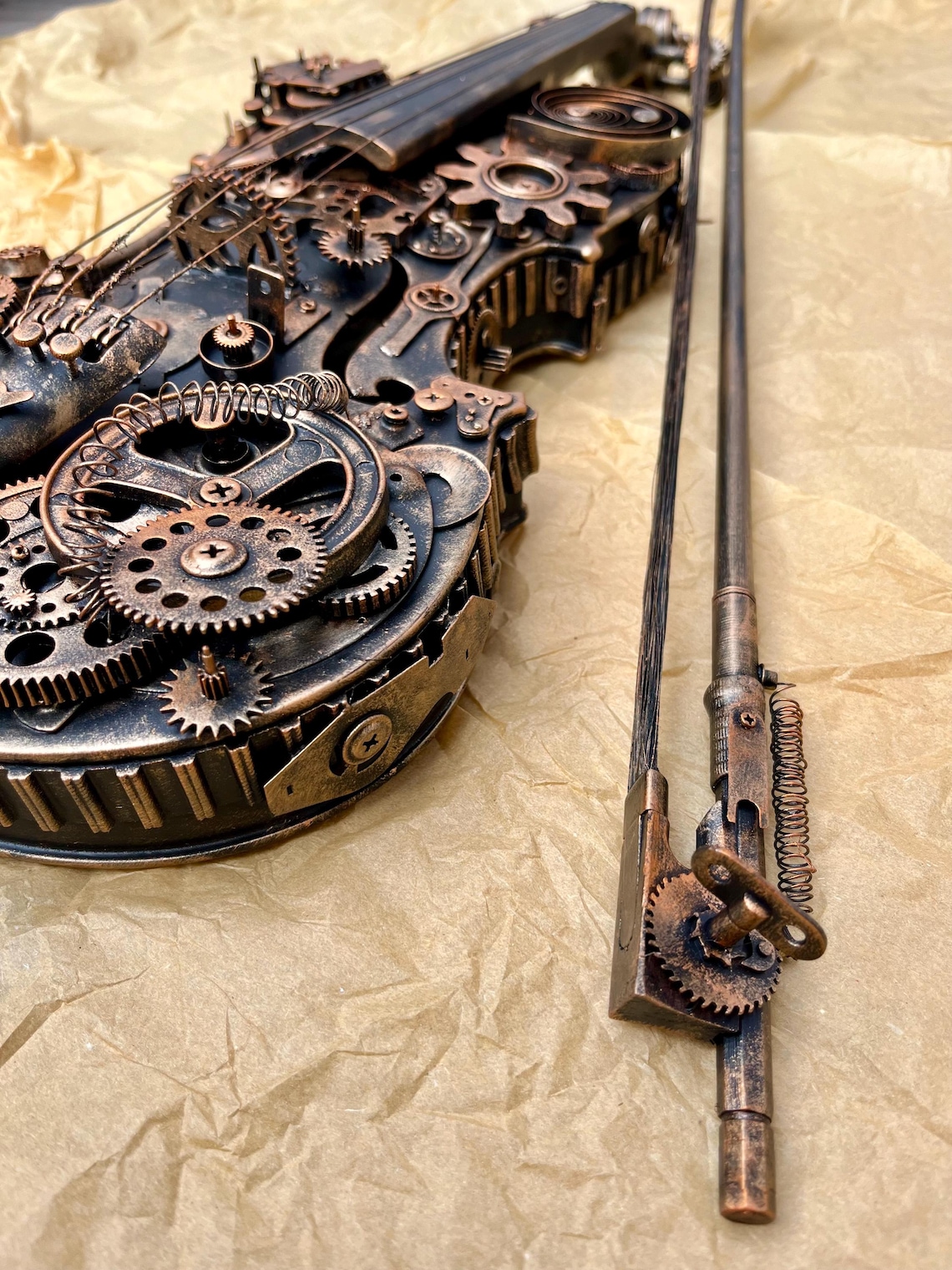 Steampunk Violin With Gears and Metal Elements Musical Instrument With ...