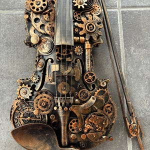 Steampunk Violin With Gears and Metal Elements Musical Instrument With ...