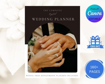 Digitale bruiloftplanner met meer dan 160 pagina's | Bewerkbaar canvas | Voeg je foto's toe | Ultieme gids voor huwelijksplanning | Gratis huwelijksreisplanner inbegrepen