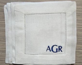 Embroidered Linen Cocktail Napkins: Personalized Monogram, Set of 4