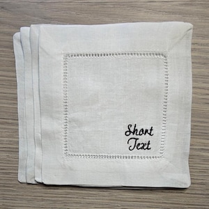 Personalized Embroidered Linen Cocktail Napkins: Custom Monogram Coasters (Set of 4)