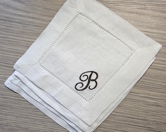 Embroidered Linen Cocktail Napkins: Personalized Monogram, Set of 4
