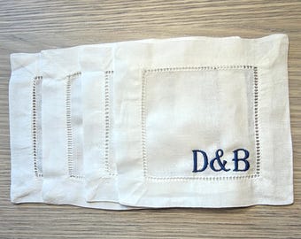 Embroidered Linen Cocktail Napkins: Personalized Monogram, Set of 4