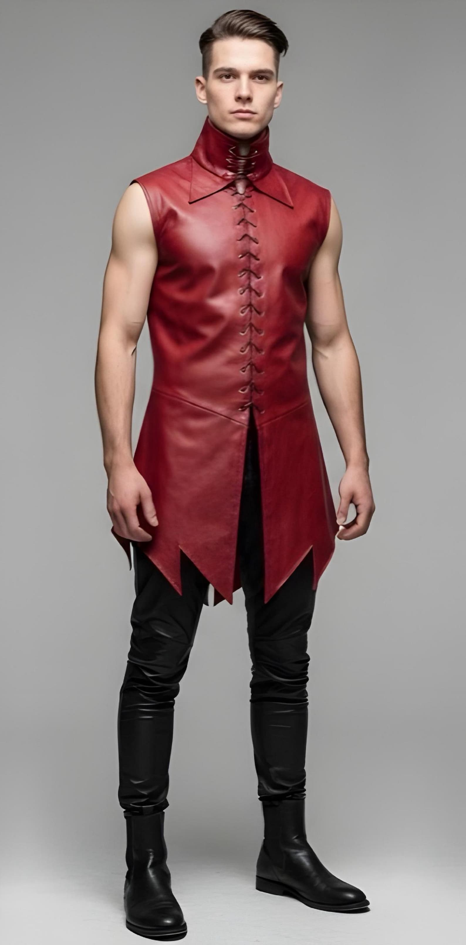 Men's Red Leather Viking Tunic With Black Pants - Gothic Vampire ...