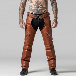 Unisex Brown Leather Rider Chaps, Cowboy Biker Chaps, Medieval LARP Leather Cosplay Chaps, Handmade Leather Men Chaps, Gift For Him