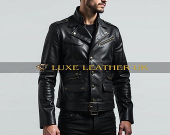 Men&#39;s Black Leather Jacket - Genuine Leather Moto Jacket - Handmade Biker Jacket For Men - Stylish Casual Outerwear