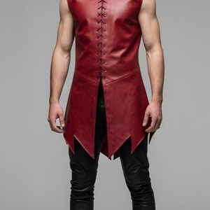 Men's Red Leather Viking Tunic With Black Pants - Gothic Vampire ...
