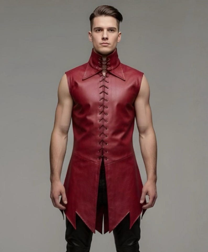 Men's Red Leather Viking Tunic With Black Pants - Gothic Vampire ...