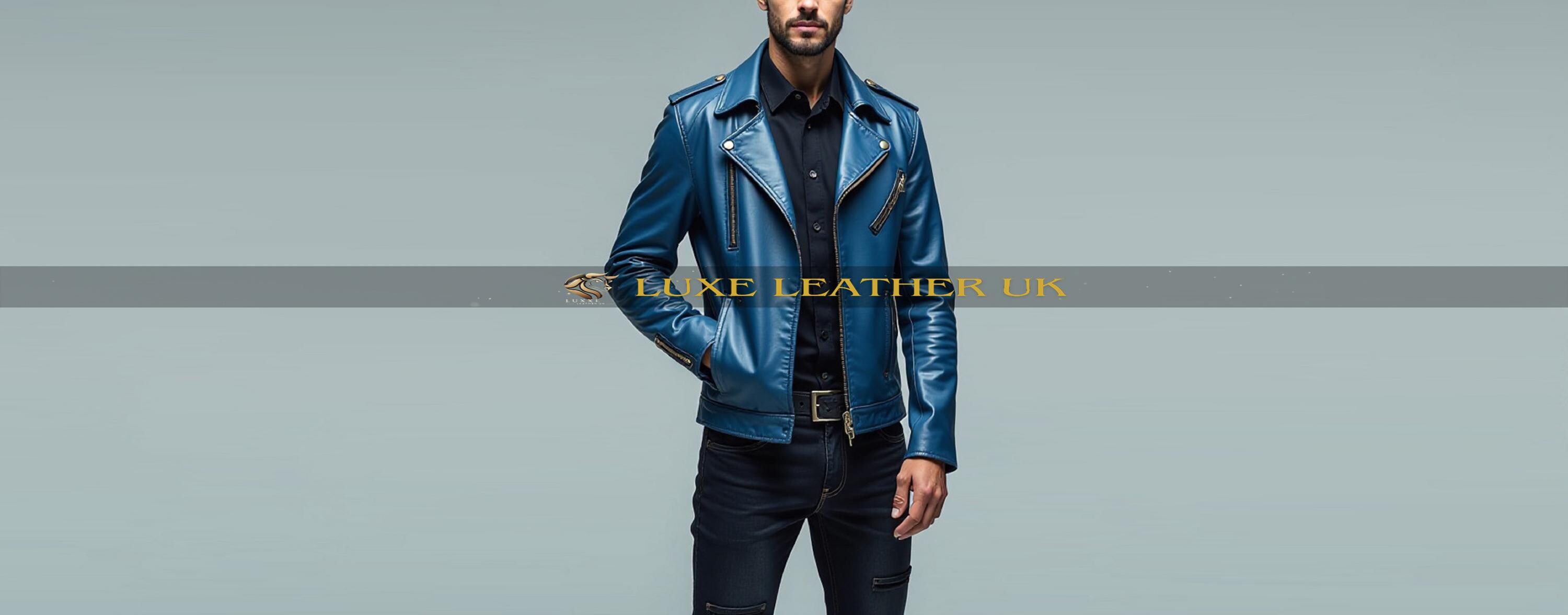 Men's Leather Jacket Genuine Blue Leather Jacket Handmade Leather Biker Jacket For Men