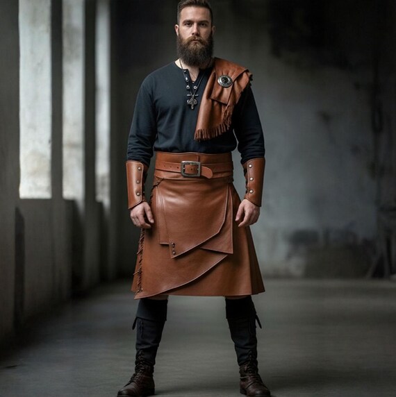 Handmade Brown Leather Kilt – Renaissance Warrior Cosplay Outfit