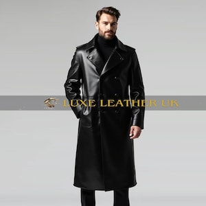 Men&#39;s Leather Coat Handmade Black Leather Coat Genuine Leather Long Coat For Men Gift For Him