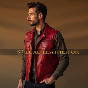 Gilet pour homme en cuir souple fait main, gilet en cuir véritable pour homme, gilet en cuir rouge pour homme, cadeau pour lui