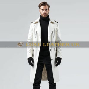 Mens White Leather Trench Coat - Etsy Mens White Leather Trench Coat - Etsy