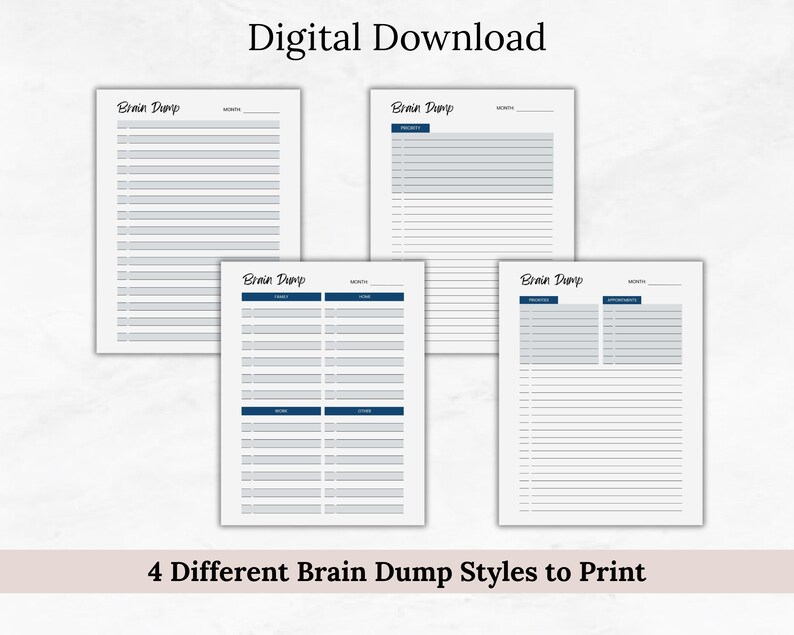 Monthly Brain Dump Printable | 4-page Reset Pack | Mind Declutter ...