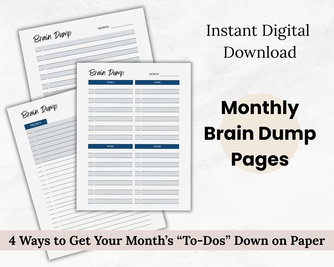 Monthly Brain Dump Printable | 4-page Reset Pack | Mind Declutter Worksheet | Home & Family ...