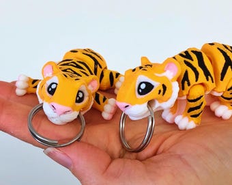 3d Printed Tiny Tiger Keychain - Articulated - Zoo - Jungle - Birthday - Favor - Animal Fidget - Cute Tiger Toy - Desk Toy - Zoo Animal