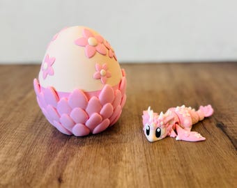 Drago floreale stampato in 3D con uovo - Drago antistress - Drago in fiore di ciliegio - Giocattolo stampato in 3D - Drago carino - Uovo di drago - Drago femmina