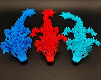 Articulated 3d Printed Ice Dragon - Fidget Toy - Desk Toy - Dragon Toy - Winter Toy - Snow Dragon - Dragon Fidget - Christmas - Snowflake