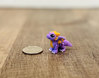 Mini drago viola e oro stampato in 3D - Bomboniera per feste - Premio per la classe - Giocattolo da scrivania - Piccolo - Mini giocattolo - Compleanno - Sostituto delle caramelle - Antistress