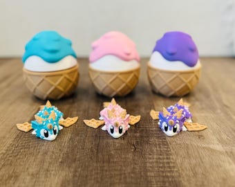 3d Printed Ice Cream Dragon with Egg - Dragon Fidget - Girly Dragon - 3d Printed Toy - Dessert Dragon - Dragon Egg - Sugar Dragon - Fidget