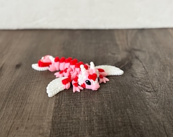 3D-geprint klein hart Draak - Valentijn Fidget - Bureauspeelgoed - Liefde - Drakenspeelgoed - Draak meisje - Roze - Rood - Valentijnsdag