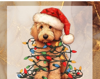 Santa Christmas Dog DTF, Lights Christmas, Retro Vintage Christmas Heat Press, Customized Christmas Ready To Press