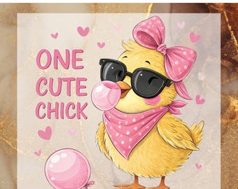 Chicks Easter Blowing Bubble Ready to Press DTF, One Cute Chick DTF Transfer, Easter Coquette Bow DTF Print, Girly Easter Kids Tee Iron On