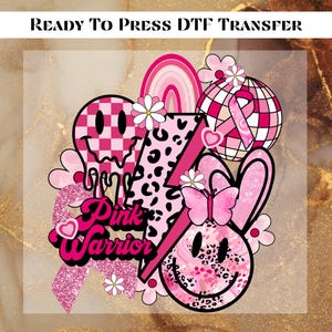 Breast Cancer DTF Transfer Ready to Press, Pink Warrior Breast Cancer Awareness UV DTF Sticker, Pink Ribbon Heat Transfer for Shirts