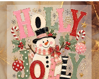 Holly Jolly Snowman DTF Transfer, Cute Holiday Ready To Press, Christmas Snowman Heat Transfer
