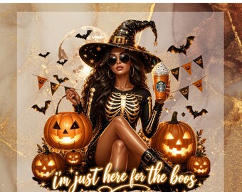 I'm Just Here for the Boos DTF Transfer for Ready to Press, Halloween Witch Ready to Apply for Heat Press, Spooky Pumpkin DTF, Fall Png