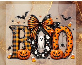 Halloween DTF Transfer, Cute Spooky Bow Ready To Press, BOO Ghost Pumpkin Heat Transfer