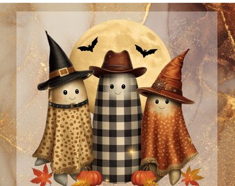 Cute Halloween Ghost Trio DTF Transfer for Ready to Press, Coquette Ghost Ready to Apply for Heat Press, Ghost Friends DTF, Spooky Cute Png