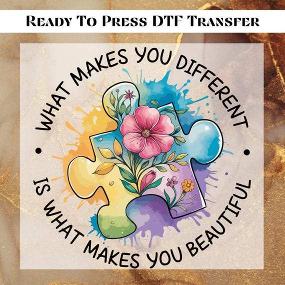 Autism DTF Transfer Ready to Press,Autism Bow Apply for Heat Press, Autism Awareness DTF Print,Puzzle Autism Ribbon, Autism Life Sublimation
