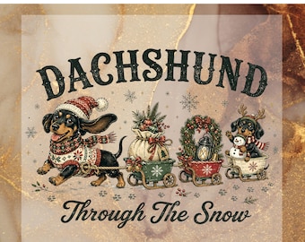 Christmas Dachshund DTF Transfer, Winter Christmas Ready To Press, Vintage Holiday Dog Heat Transfer