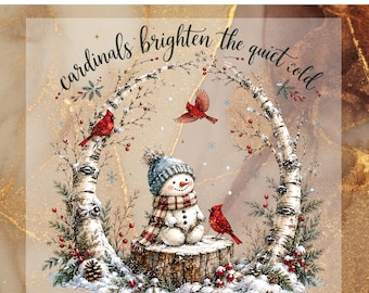 Christmas DTF Transfer, Winter Bird Holiday Ready To Press, Cardinal Snowman Heat Transfer