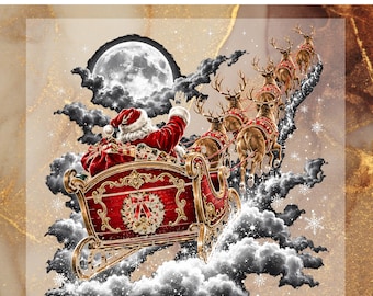 Christmas Santa Sleigh DTF Transfer, Vintage Christmas Ready To Press, Reindeer Holiday Heat Transfer