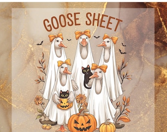 Goose Sheet DTF Transfer for Ready to Press, Funny Halloween Goose Ghost Ready to Apply for Heat Press, Fall Pumpkin DTF, Spooky Goose Png