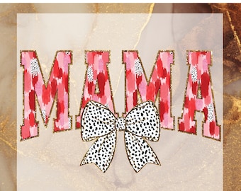 Colorful Coquette Glitter Mama DTF Transfer Ready to Press, Gift for Mom Apply for Heat Press, Mama Varsity DTF Print, Mama Coquette Bow