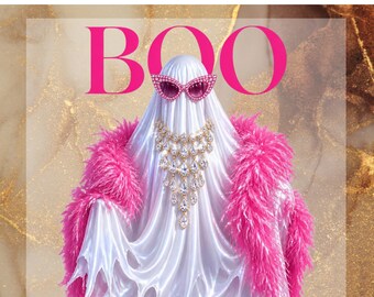 Boo Ghost DTF Transfer for Ready to Press, Pink Coquette Ghost Halloween Ready to Apply for Heat Press, Glam Ghost DTF, Girls' Halloween Png