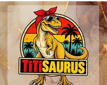 Dinosaur DTF Transfer, Tropical Sunset Dino Ready To Press, Retro T-Rex Heat Transfer