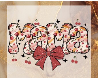 Cherry Bow Coquette Mama DTF Transfer Ready to Press, Mom Coquette Apply for Heat Press, Soft Girl Aesthetic DTF Print,Mother's Day Ribbon