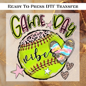 Game Day Vibes Softball Mom Coquette DTF Transfer for Ready to Press,SoftBaseBall Bow Ready to Apply for Heat Press,Brushstroke Baseball DTF