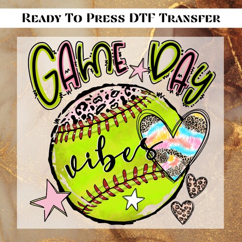 Game Day Vibes Softball Mom Coquette DTF Transfer for Ready to Press,SoftBaseBall Bow Ready to Apply for Heat Press,Brushstroke Baseball DTF