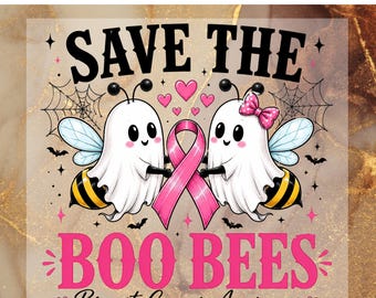 Boobies Breast Cancer Awareness DTF Transfer, Halloween Cancer Awareness Ready To Press, Pink Ribbon Ghost Bee Heat Transfer