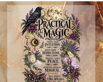 Witchy Raven DTF Transfer, Gothic Botanical Ready To Press, Practical Magic Heat Transfer