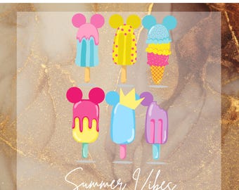 Disney Ice Cream DTF Transfer for Ready to Press, Disney Mickey Ice Cream Ready Heat Press,Disney Summer Ice Cream DTF, Magic Kingdom