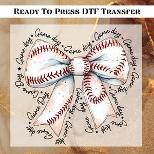 Game Day Baseball Coquette DTF Transfer for Ready to Press, Baseball Bow Ready to Apply for Heat Press, Brushstroke Baseball DTF